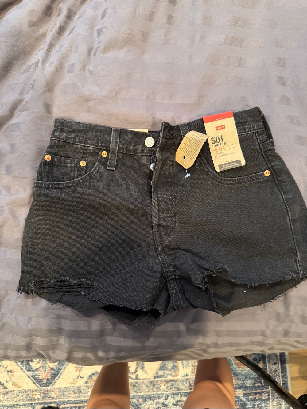 Levi's Black 501 Distressed Denim Shorts